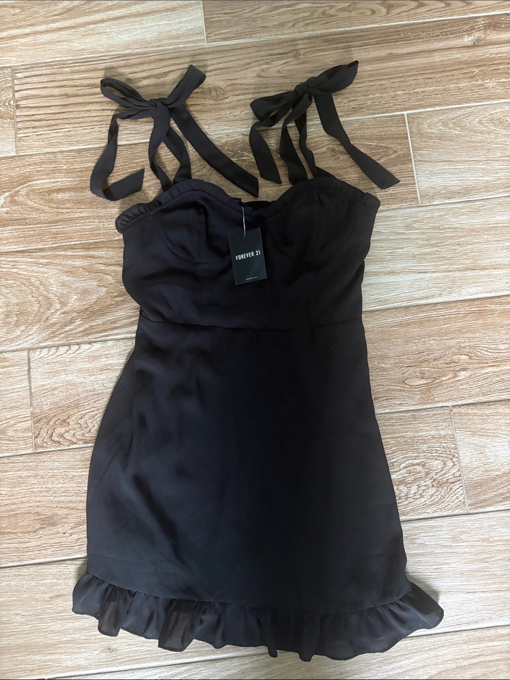 Forever 21 Black Ruffle-Hem Tie-Shoulder Mini Dress